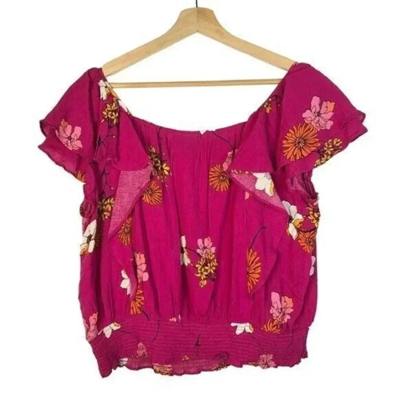 A.N.A Hot Pink Floral Flutter Short Sleeve Blouse L - Picture 2 of 3